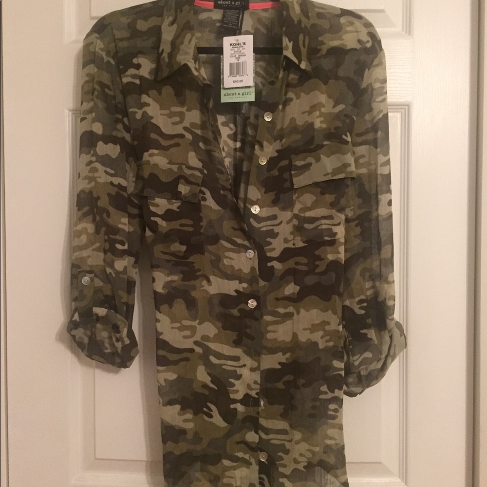 5 / $25 Sheer Camo Button Up Blouse